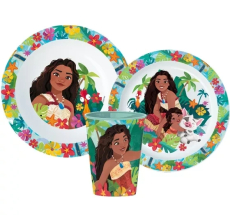 Disney Vaiana Lagoon Geschirrset, Mikroplastik-Set, mit Glas 260 ml