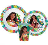 Disney Vaiana Lagoon Geschirrset, Mikroplastik-Set, mit Glas 260 ml