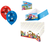 Super Mario Super Mario SET Einladungskarten, Tischdecke und Luftballons